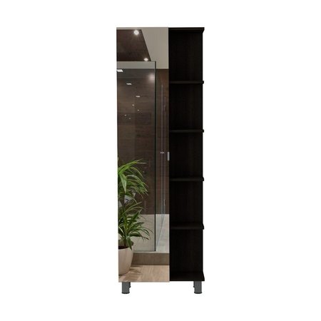 Tuhome Urano Mirror Linen Cabinet, Four Interior Shelves, Five External Shelves, Black MLW5548